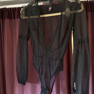Victoria's Secret Black Sheer Lace Bodysuit